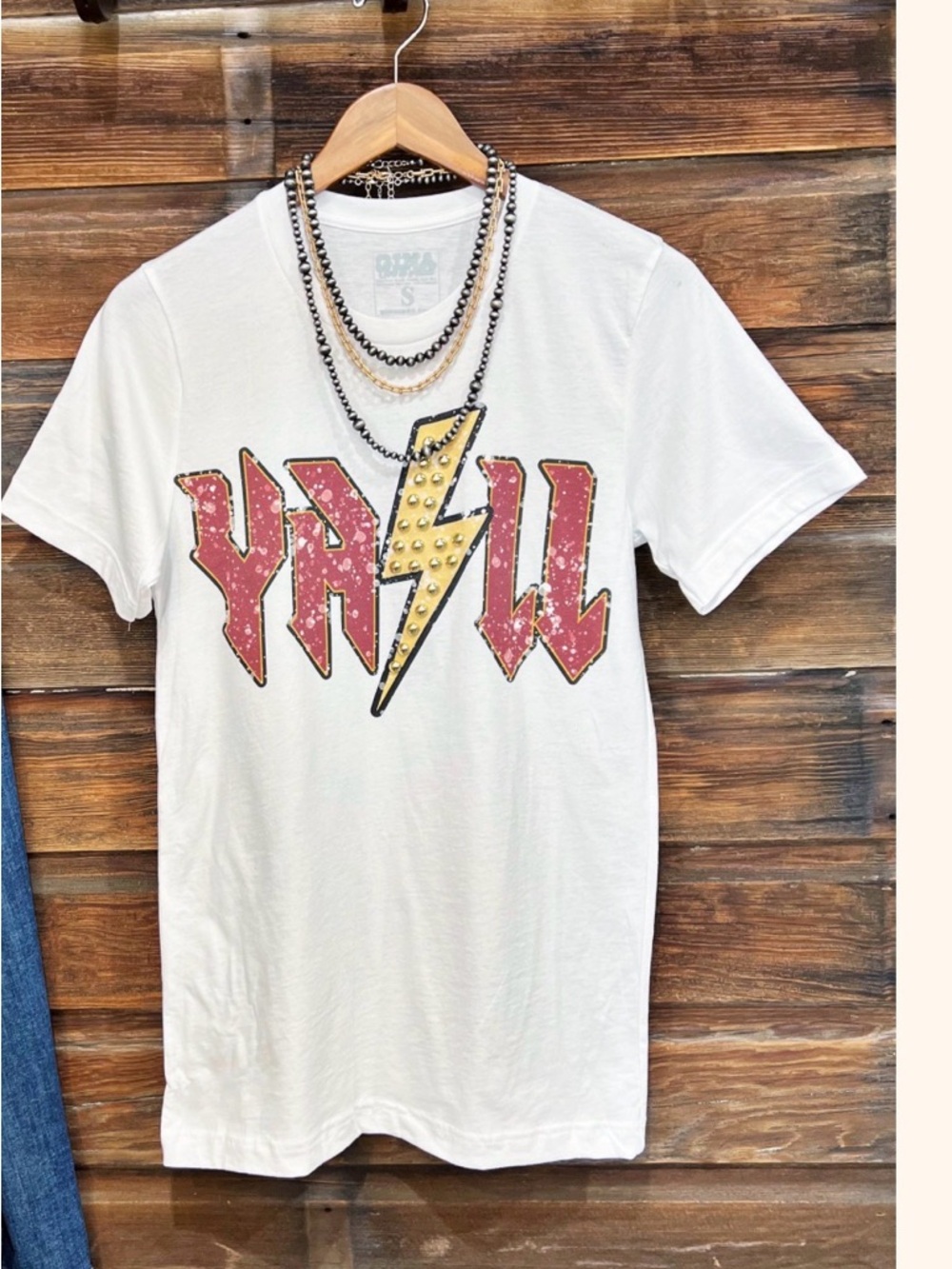 White Graphic Tee with Pink Studded Lightning